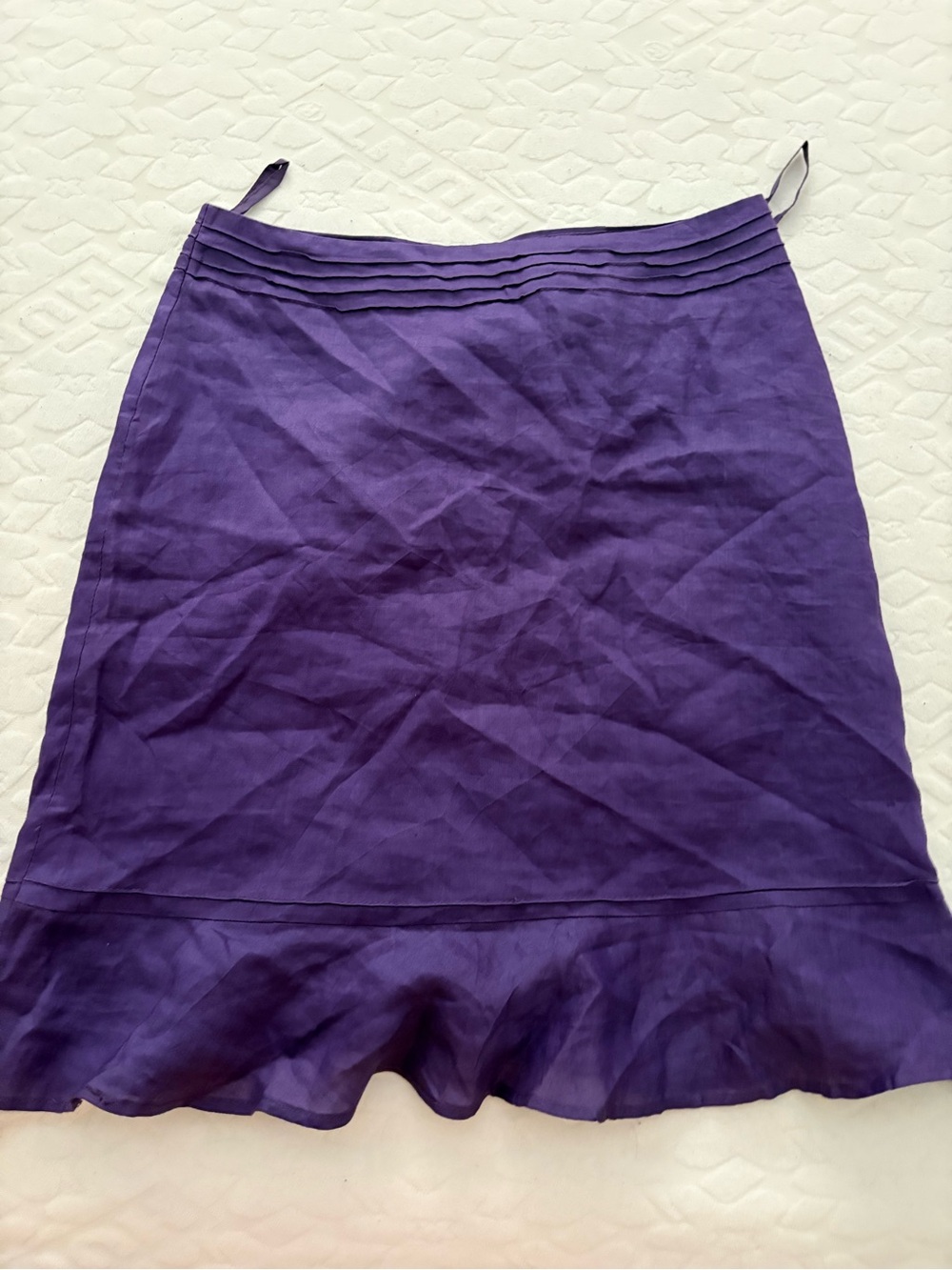 100% Ramie Purple A-Line Ruffle Hem Skirt, size 36